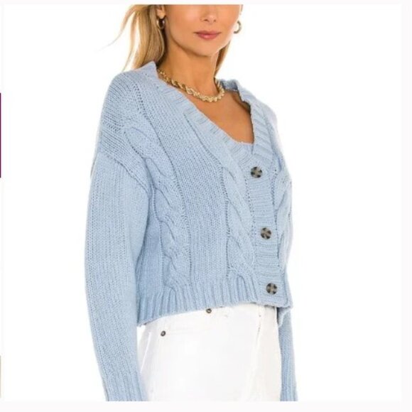 Revolve Callahan Cable Knit Lu Cardigan - Blue - Size XL - Picture 1 of 14
